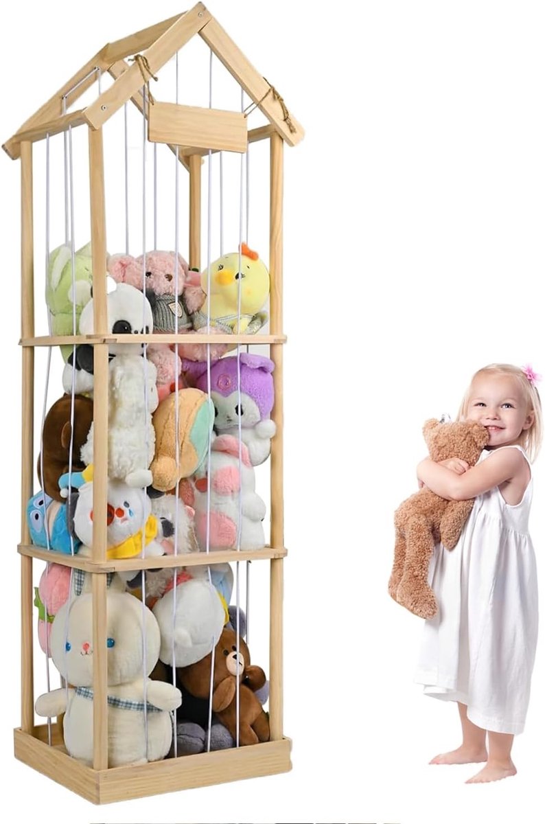 Ruimtebesparende Opbergoplossing voor Pluche Speelgoed, Grote Capaciteit, Ideaal voor Speelkamer en Slaapkamer, 140 x 43 x 33 cm, Organisator voor Knuffeldieren, Decoratie voor Thuis