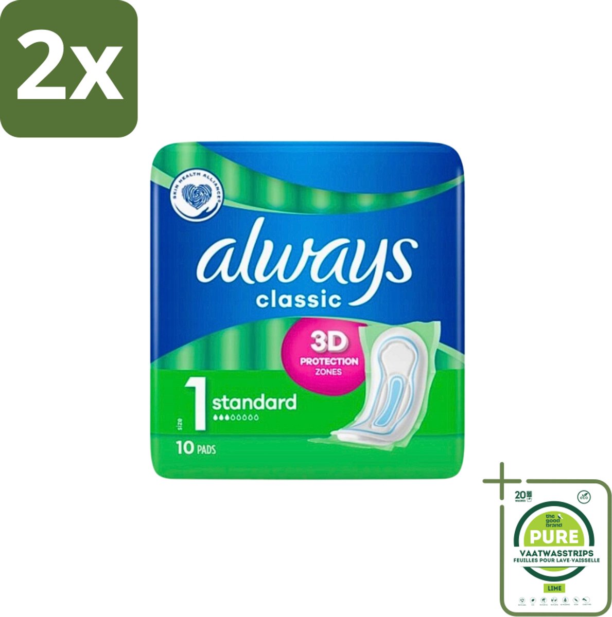 Always Classic - Maandverband - Standaard - 3D Bescherming - 10 Maandverbandjes - Voordeelverpakking - 2 stuks - Maandverband - Maandverband standaard