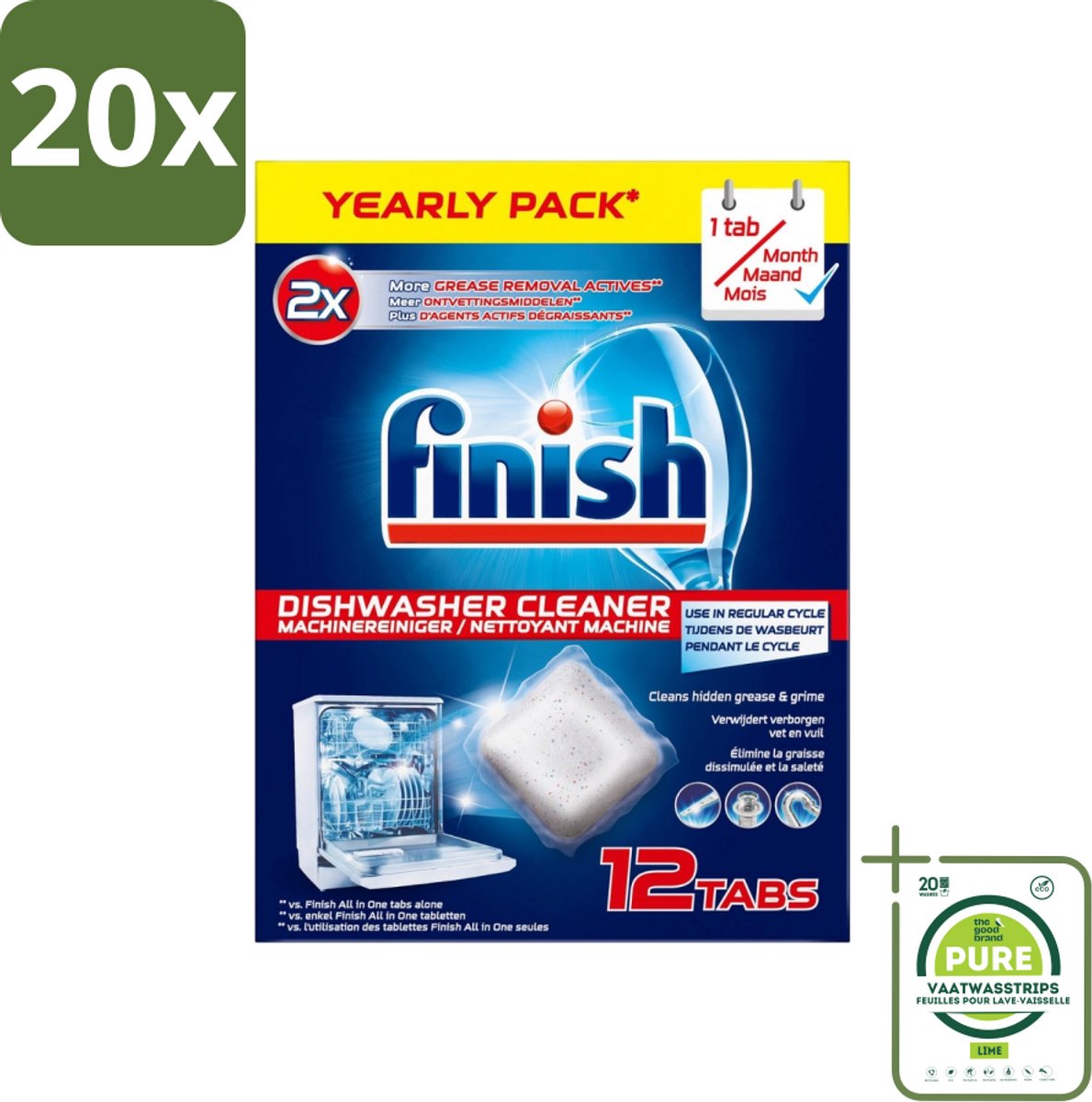 20 x Finish - Vaatwasmachinereiniger - Anti-Vet & Anti-Vuil - 12 Tabletten - Grootverpakking - Vaatwasser Reiniger - Vaatwasser Onderhoud - Vaatwasser Schoonmaken - Anti-vet Tabletten - Vaatwasser Tabletten