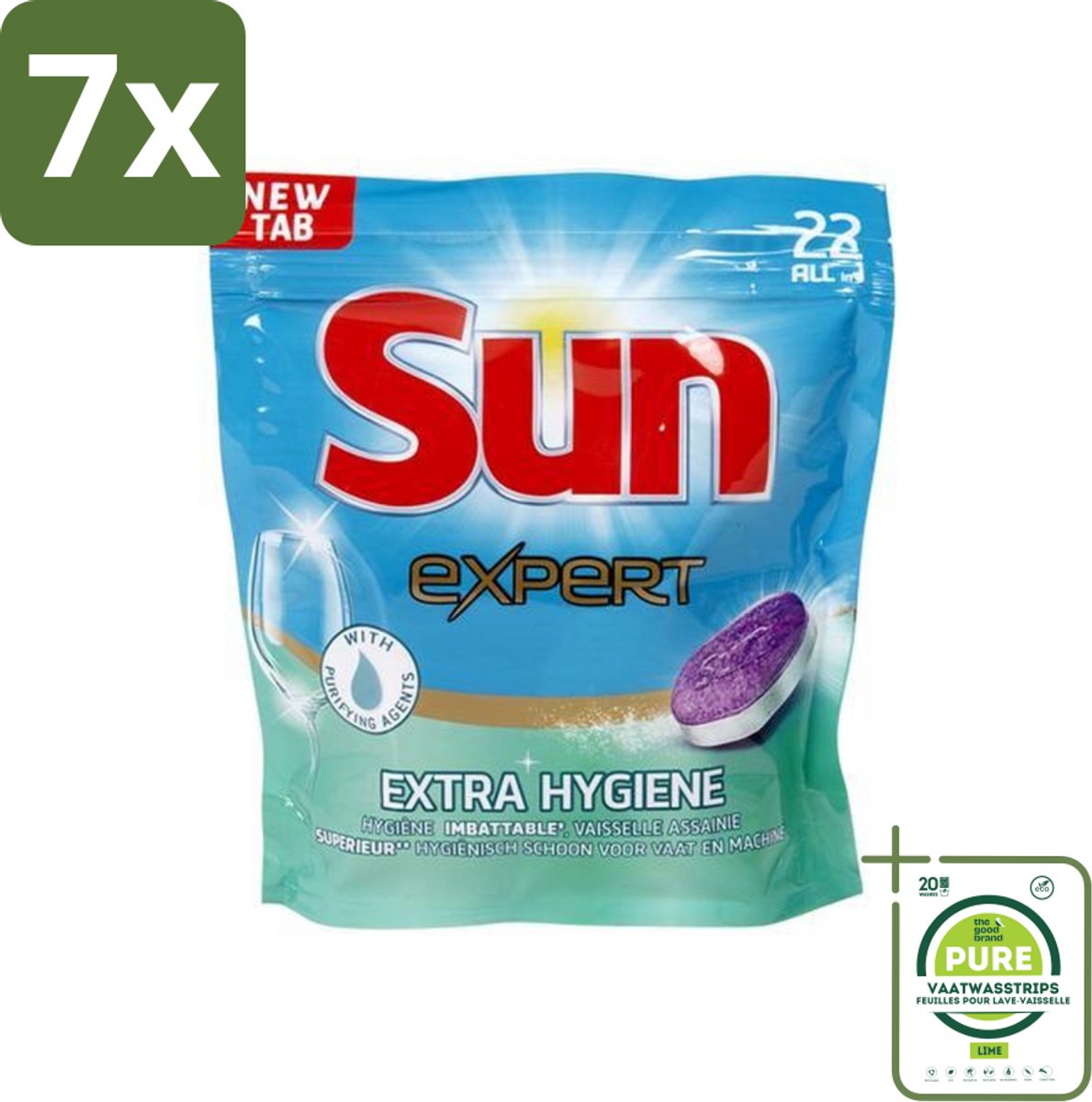 7 x Sun Expert - Extra Hygiëne - Vaatwastabletten - 22 Tabletten - Grootverpakking - Vaatwastabletten - Vaatwasser - Reiniging - Hygiëne - Kalkvrij