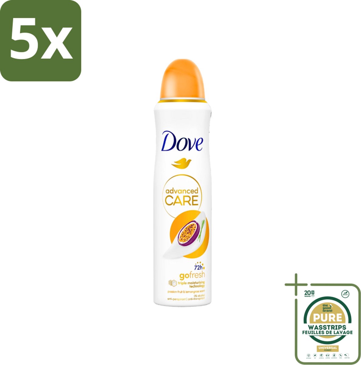 5 x Dove - Deospray - Passievrucht & Citroengras - 150 ml - Grootverpakking - Passievrucht En Citroengras - Anti-transpirant - Deospray - Okselbescherming - Geur