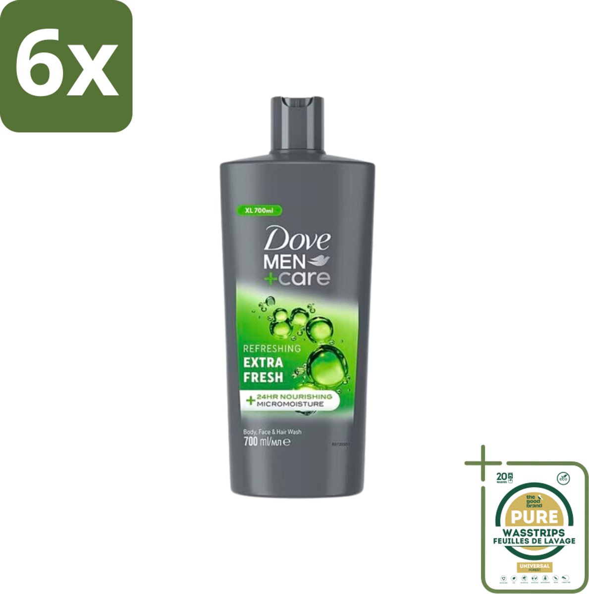 Dove Men+Care - Extra Fresh - Douchegel 3-in-1 - Verzorgend - 700 ml - Voordeelverpakking - 6 stuks - Verzorging - Hydratatie