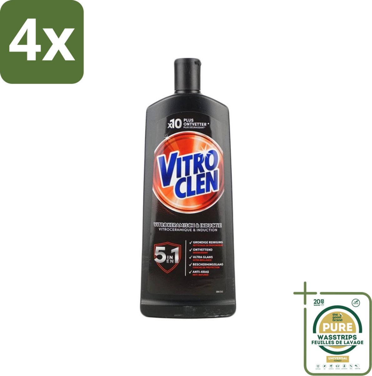 Vitroclen - Kookplaatreiniger - Keramisch & Inductie - 5 in 1 - 500 ml - Voordeelverpakking - 4 stuks - Inductie kookplaat schoonmaken - Kookplaat glans