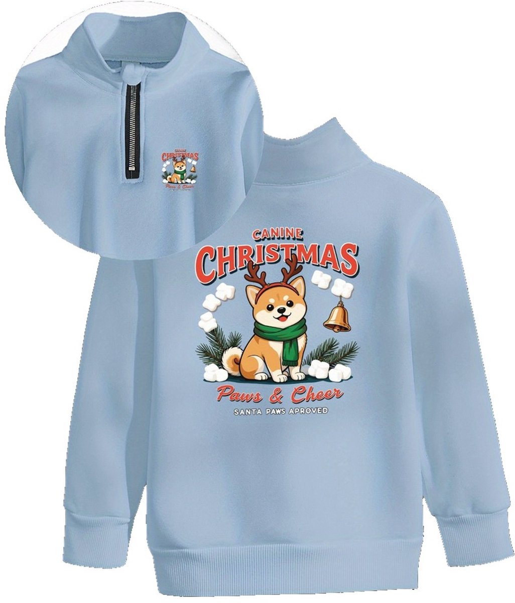 Currero Quarter Zip Jongens Sweater Met Rits Jumper Quarterzip Hoodie Jongen Warme Trui Vest Lang Coltrui Lichtblauw 9 Jaar