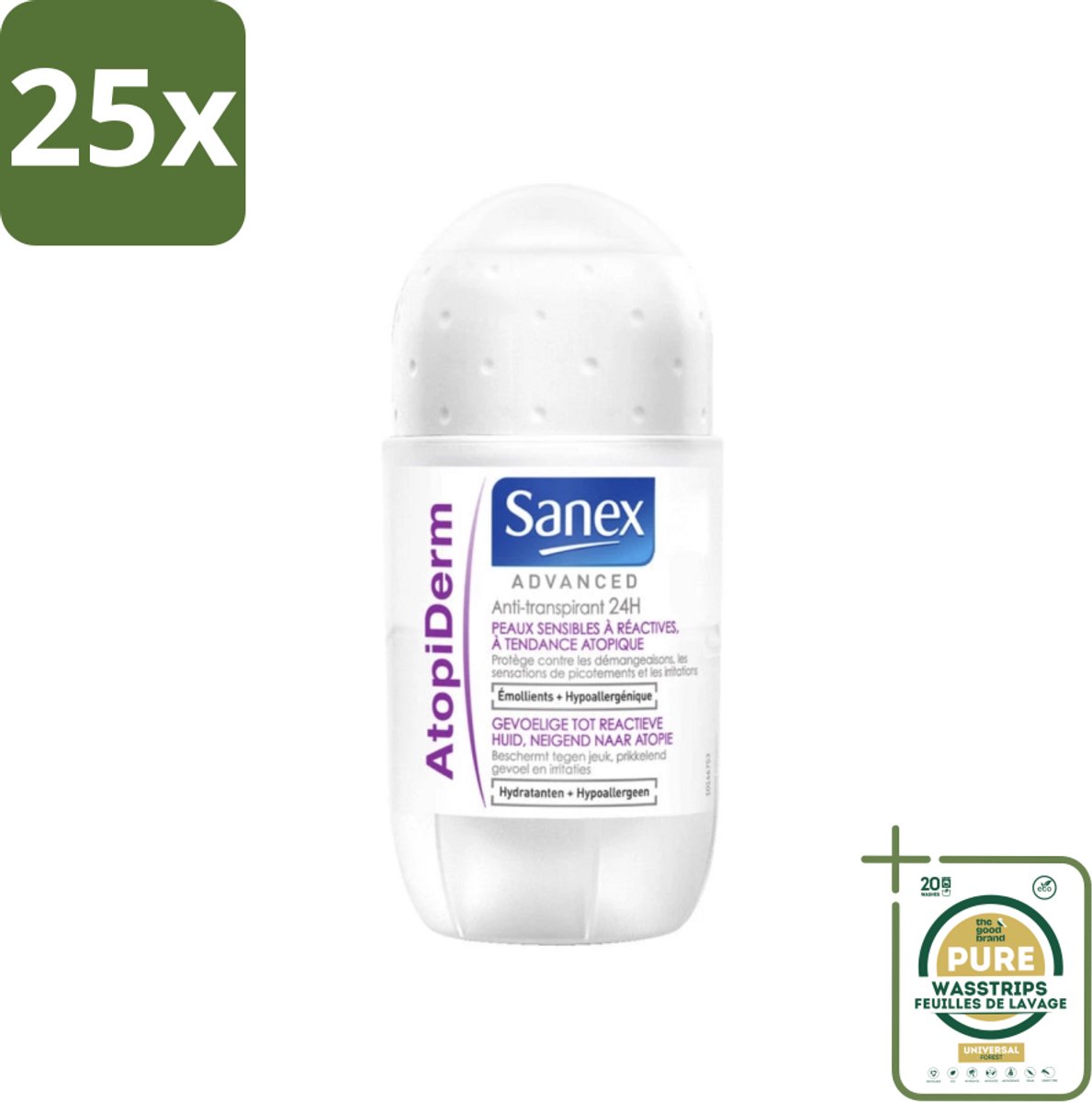 25 x Sanex Advanced - Gevoelig - Deodorant Roller - 24h Anti-Transpirant - Geavanceerd Atopiderm - 50 ml - Grootverpakking - Gevoelige Huid - Gevoelig Deodorant - 24h Bescherming - Atopiderm - Huidbarrière