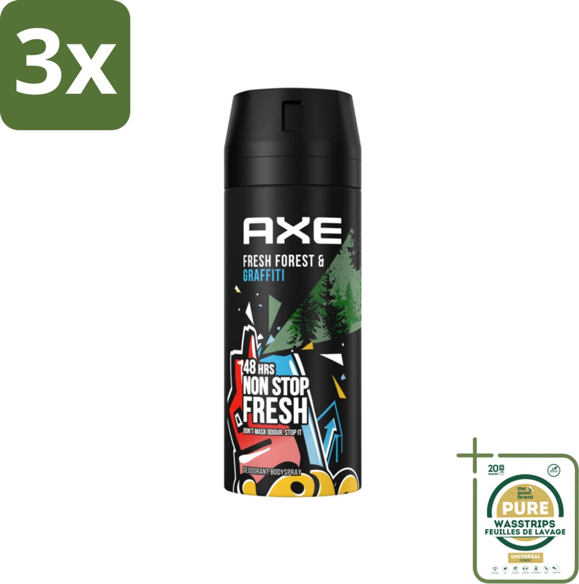 3 x Axe - Deodorant Bodyspray - 48hrs Fresh - Fresh Forest & Graffiti - 150 ml - Grootverpakking - 48 Uur Bescherming - Deodorant Sprayer - Frisheid - Geur - Zweet