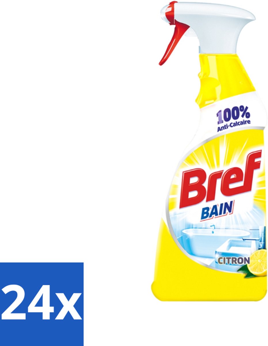 24 x Bref - Badkamerreiniger - Spray - Anti-Kalk - Citroen - 750 ml - Badkamerreiniger - Badkamerspray - Kalkverwijderaar - Schoonmaakspray - Citroenreiniger