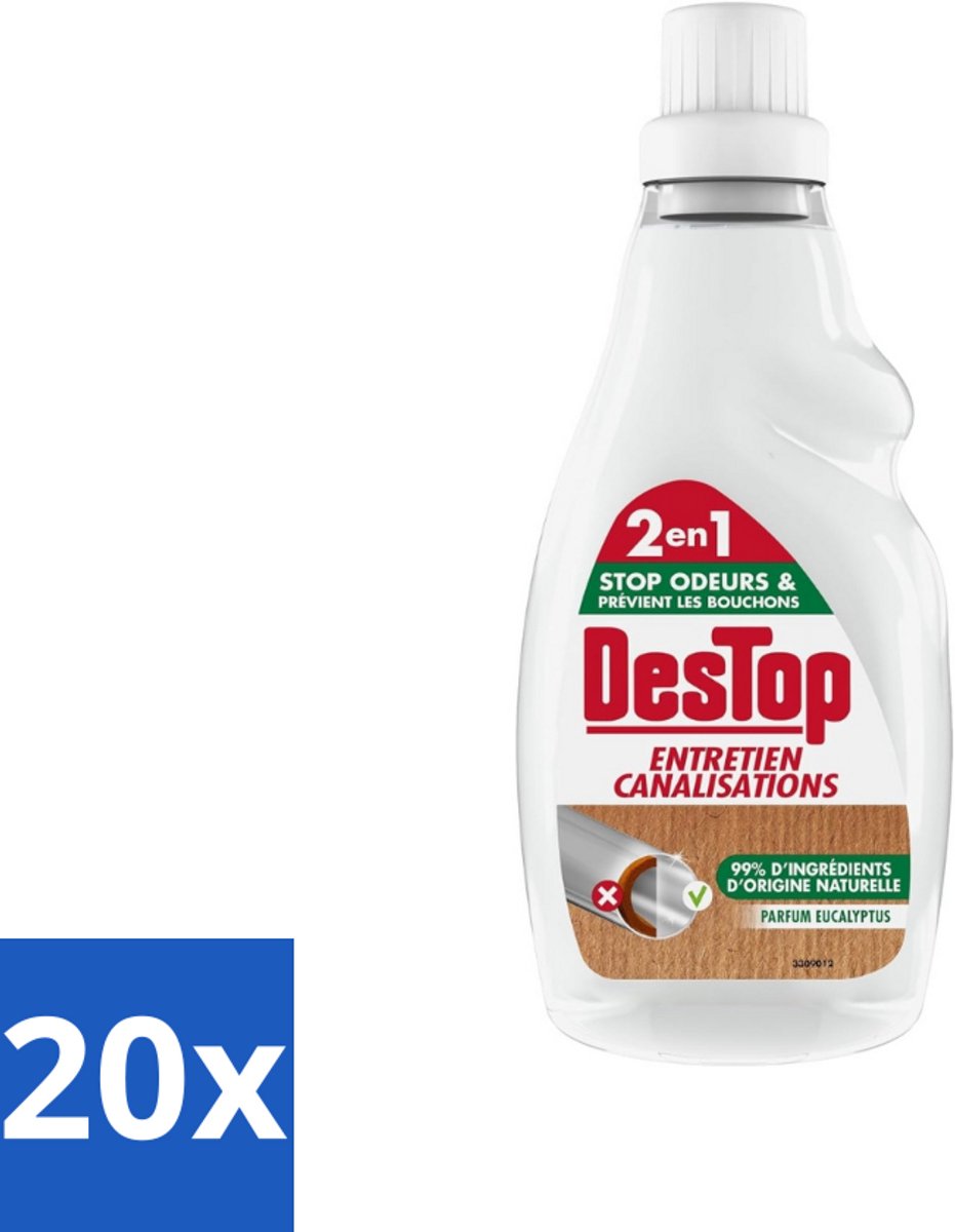 20 x DesTop - Onderhoud Leidingen - Ecologisch met Witte Azijn - Natuurlijke Ingrediënten - Eucalyptusgeur - 750 ml - Leidingen Onderhouden - Ecologisch Onderhoud - Witte Azijn - Natuurlijke Reiniging - Eucalyptusgeur