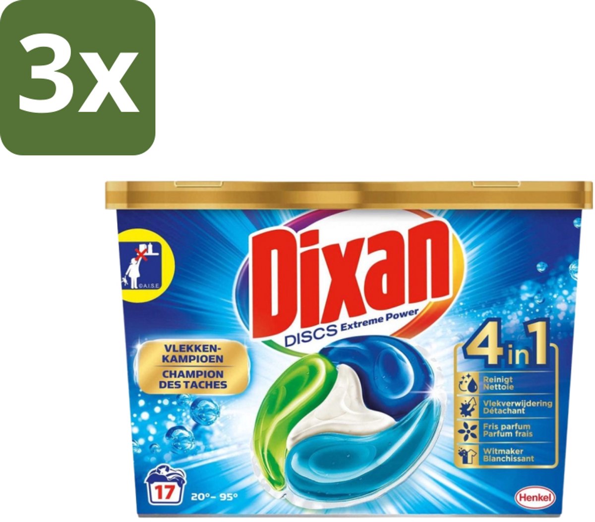 3 x Dixan Discs - Wasmiddelcapsules en Vlekverwijderaar - Extreme Power - Witte, Gekleurde & Zwarte Was - 17 Wasbeurten - Wasmiddelcapsules - Vlekverwijderaar - Wasmiddel - Wasbeurt - Wasmachine