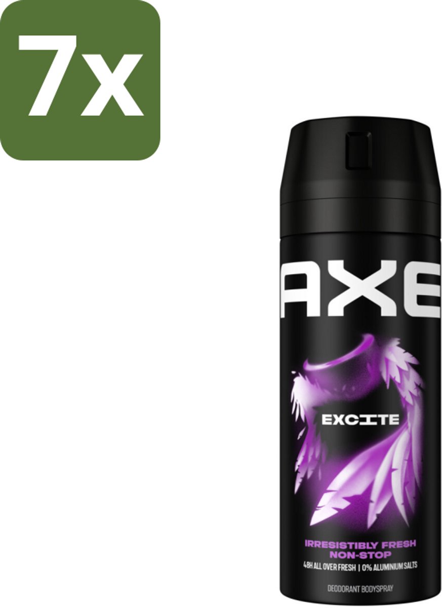 7 x Axe - Deodorant Bodyspray - 48hrs Fresh - Excite - Crisp Coconut & Black Pepper - 150 ml - Deodorant - Lichaamsgeur - Frisheid - Kokosnoot - Zwarte Peper