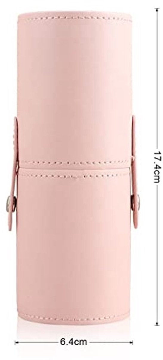 Roze Make-up Borstel Houder PU Leer - Cosmetische Organizer met Deksel
