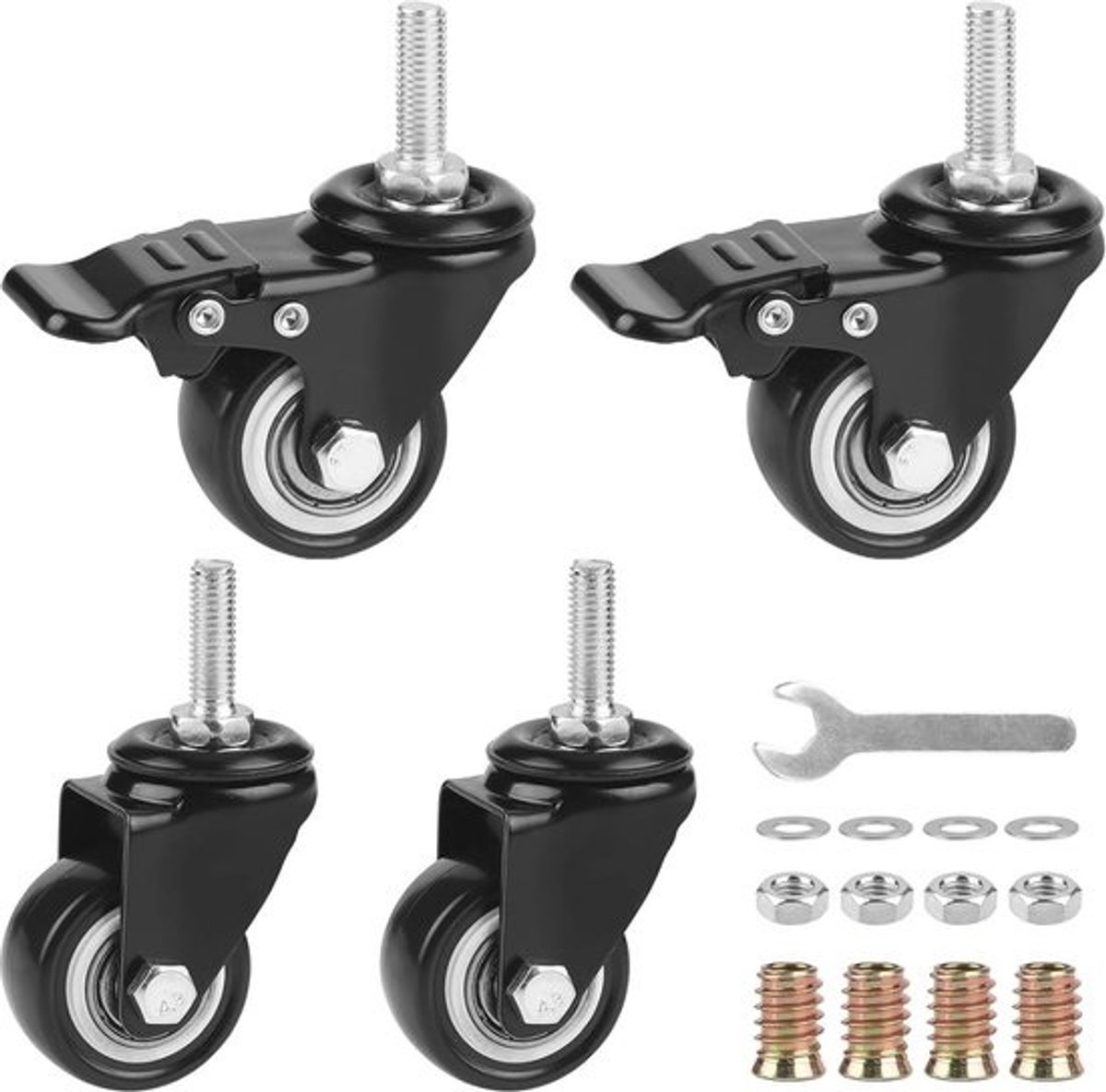 Meubelwielen met Rem en Zwenk, 40mm Draagvermogen 50kg per Wiel
