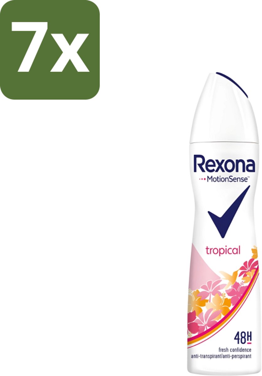 7 x Rexona - Deodorant Spray - Motion Sense - Tropical - Anti-Transpirant & Perspirant - 150ml - Anti-transpirant - Zweetvermindering - Deodorant - Tropische Geur - 48 Uur Bescherming