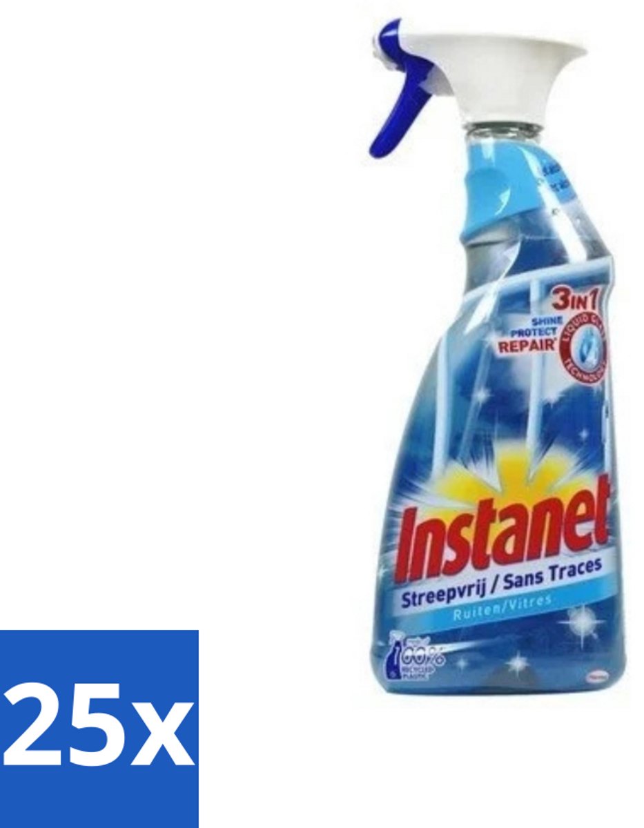 25 x Instanet - Ruitenreiniger - Streepvrij - 3in1 Spray - 725 ml - Ruitenreiniger - Streepvrije Ruiten - Ruiten Reinigen - Ruiten Reinigingsalcohol - 3-in-1 Ruitenreiniger