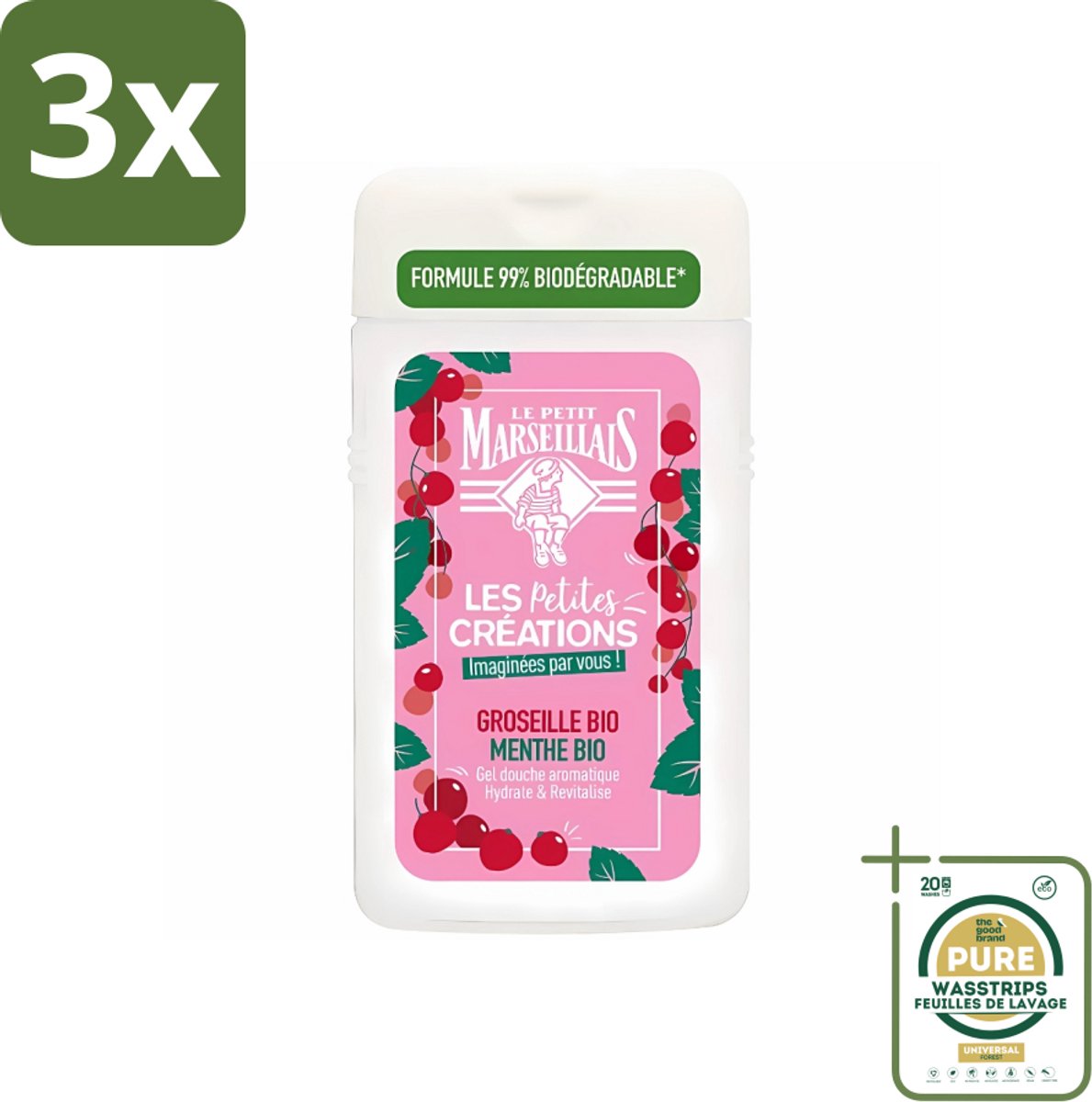 3 x Le Petit Marseillais - Douchegel - Rode bessen & Munt - Hydraterend - 250ml - Grootverpakking - Douchegel - Hydraterende Douchegel - Rode Bessen - Munt - Biologische Douchegel