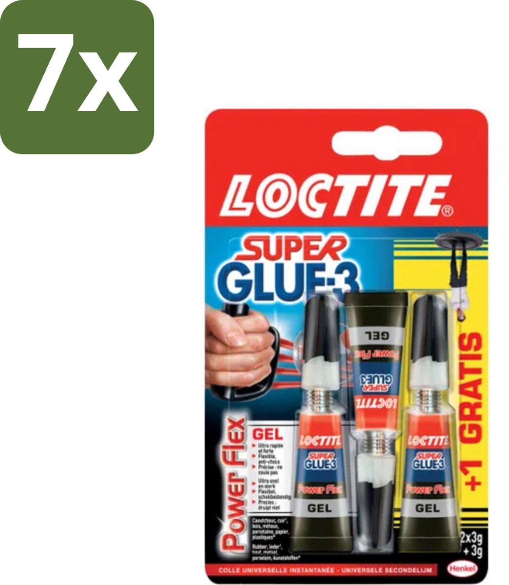 7 x Loctite - Secondelijm - Power Flex - 3 Lijmtubes - Secondelijm - Power Flex - Lijm - Hechting - Rubber