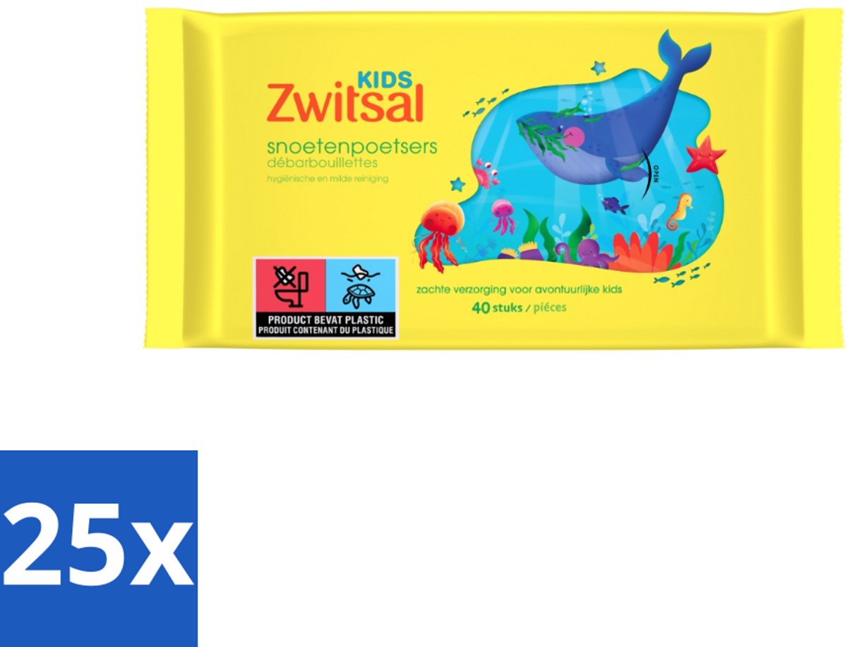 25 x Zwitsal Kids - Snoetenpoetsers - Voor Handjes en Snoetjes - 40 Doekjes - Snoetenpoetsers Voor Kinderen - Handjes Reinigen - Gezicht Reinigen - Kinderhuid - Hygiëne