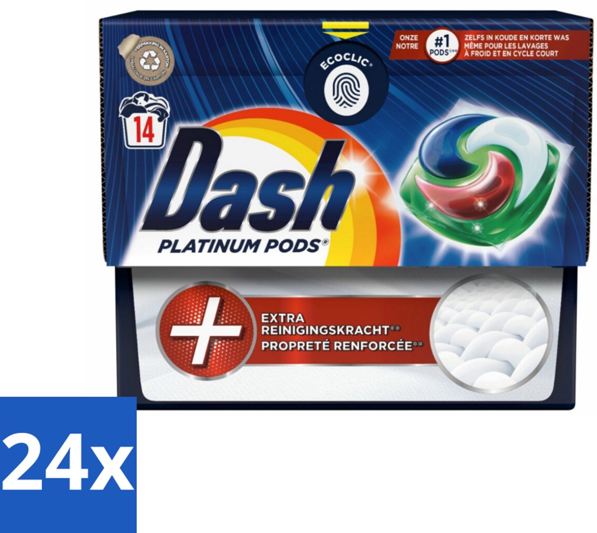 24 x Dash Platinum - Wasmiddel Capsules - Witte en Gekleurde Was - 14 Wasbeurten - Wasmiddel Capsules - Vlekkenverwijderaar - Waspoeder - Wasmiddel - Biologisch Afbreekbaar