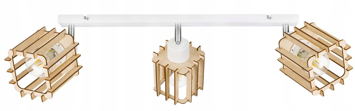 Merkloze Plafondlamp Loft Stijl met Houten Accent, 3xE27