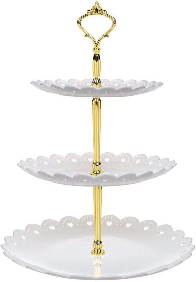 QTTVBTNA – 3-Laags Dessertstandaard – Cupcake Houder en Taartstandaard voor Fruit, Snoep en Gebak – Tafelstandaard voor Bruiloft, Verjaardag en Feest – Wit