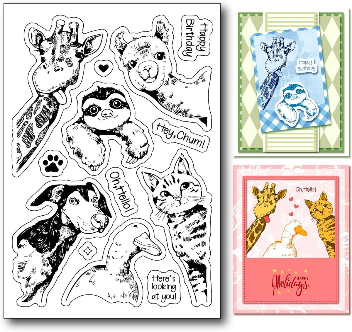 Duidelijke Dierlijke Stempels voor Kaarten Maken - Giraffe, Hond, Eend en Kat Rubber Stempels voor Creatief Scrapbooking en Albumprojecten