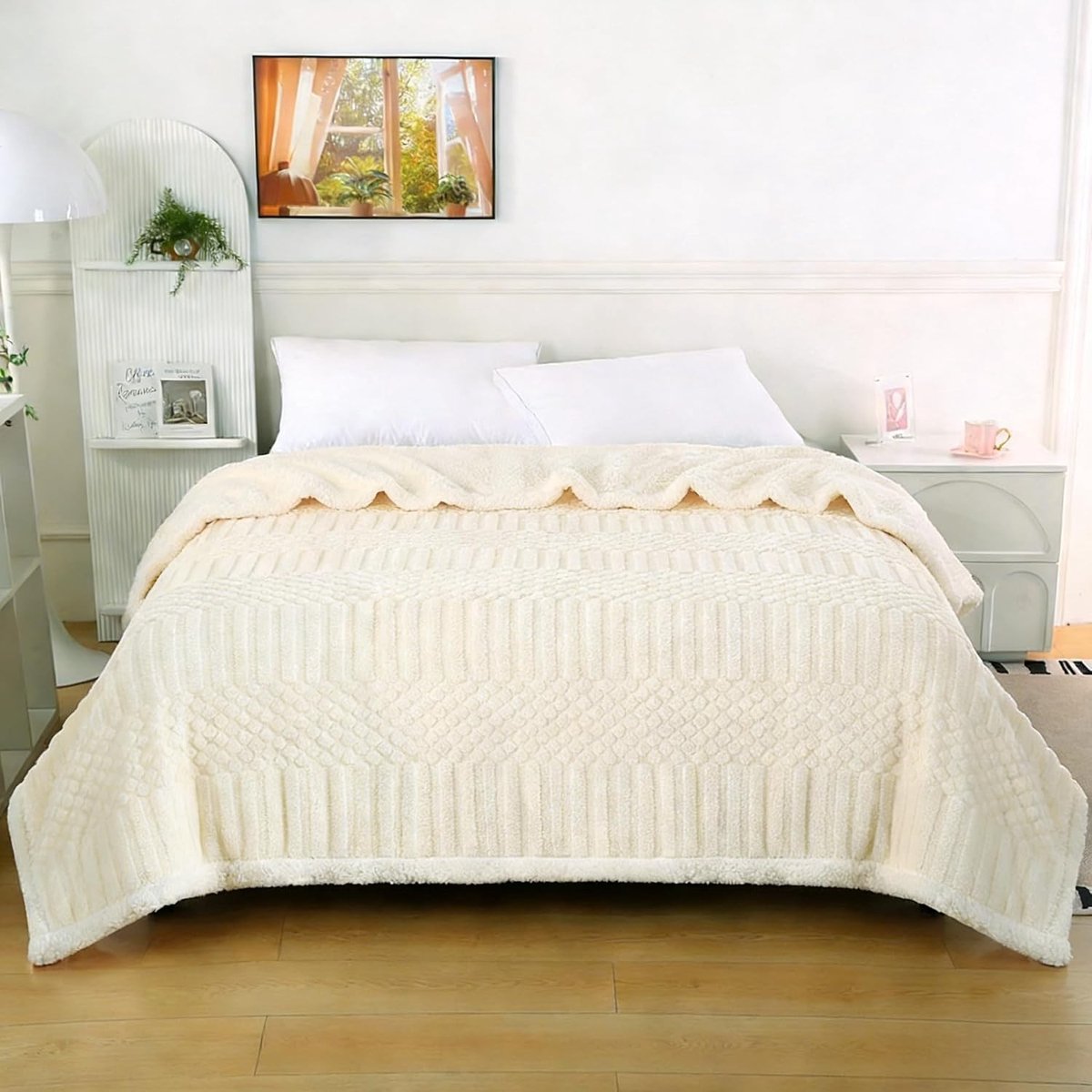Fleece Deken - Crèmewit - 150 x 200 cm - Dubbelzijdige Pluche en Flanel - Voor Bed en Bank