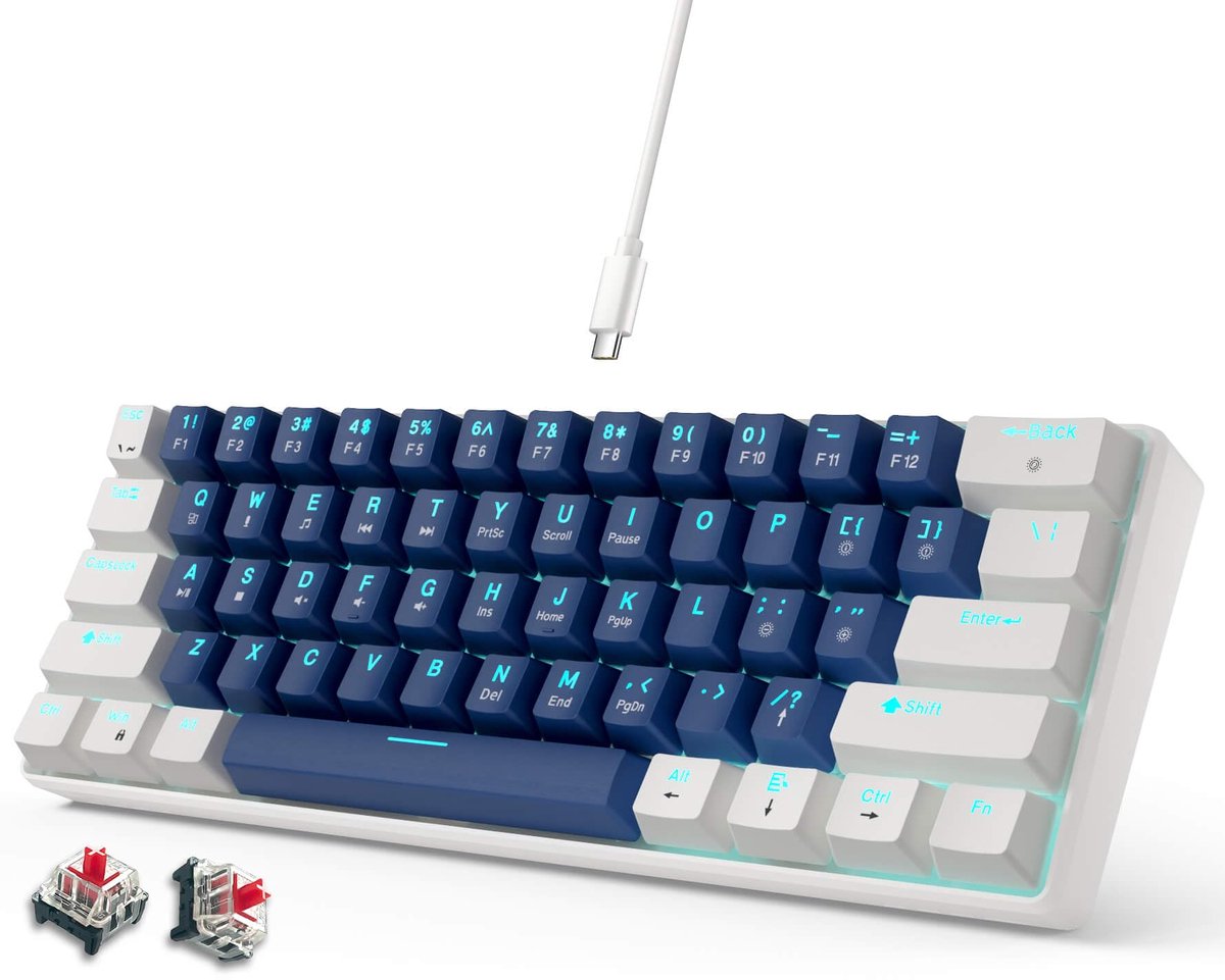 abucow 60% Mechanisch Gaming Toetsenbord Rode Schakelaar Bedraad Compact Toetsenbord Anti-Ghosting No-Conflict 61 - ShopVlot