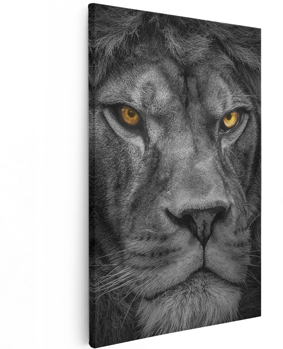 Artaza Canvas Schilderij Leeuw - Leeuwenkop - Zwart Wit - 100x150 cm - Groot - Wanddecoratie Woonkamer - Schilderijen - Muurdecoratie