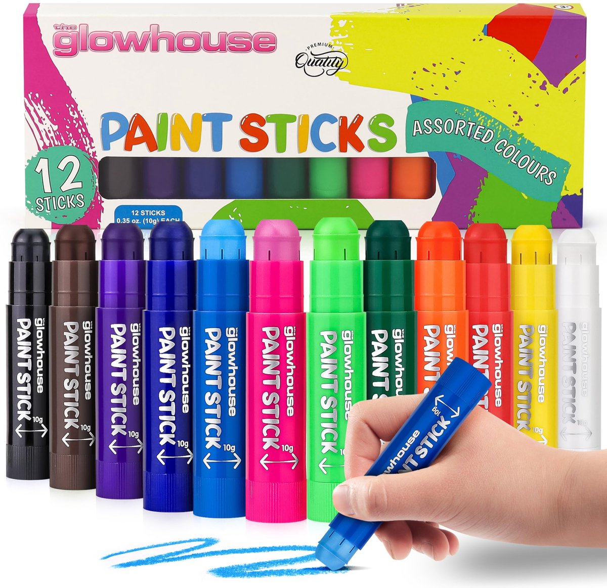 Elzusha- Verfsticks 12 Pack - Niet giftig - Wasbaar - Rommelvrij - Creatieve Kunstprojecten - Stevige Grip - Verfkraytjes