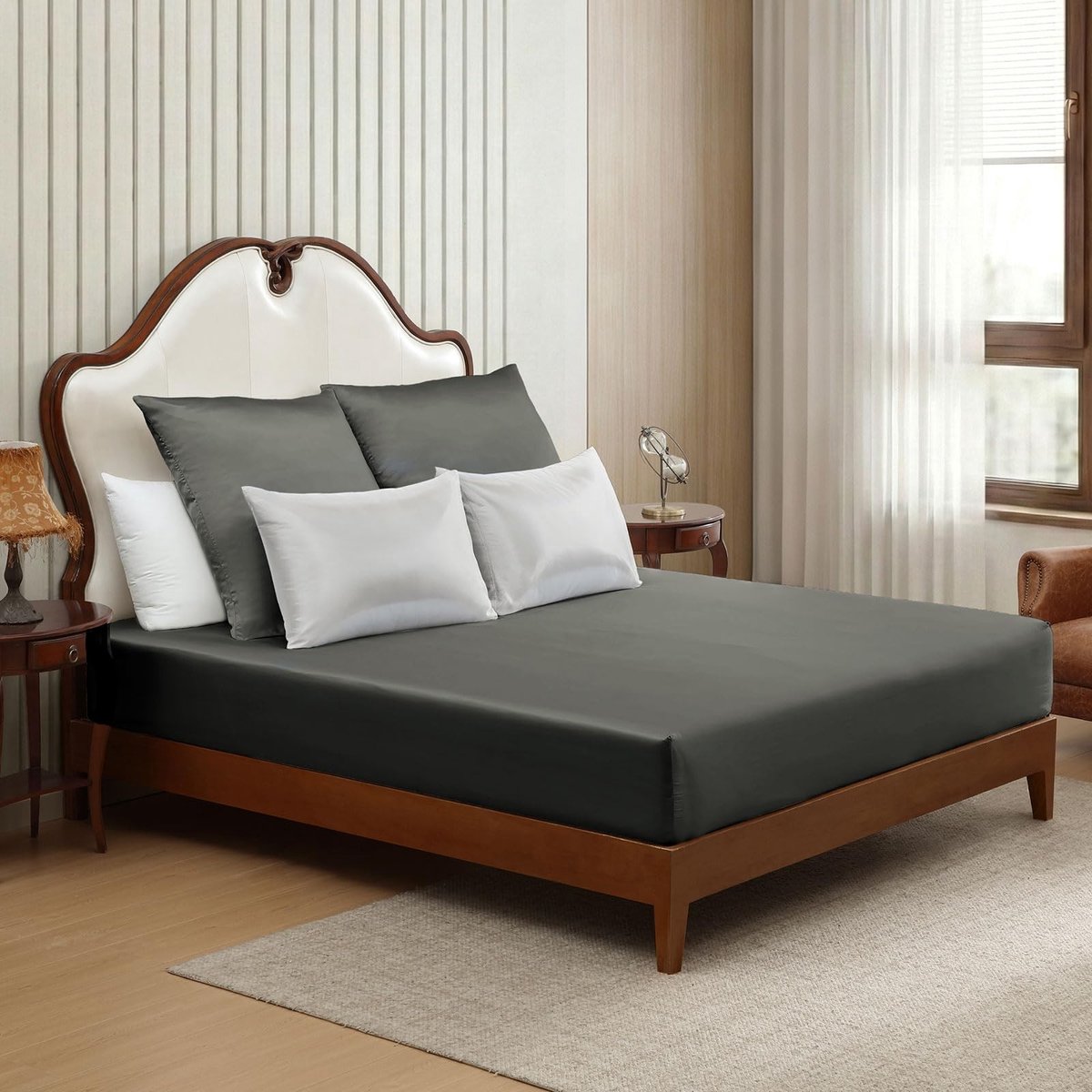Elzusha - Satin Hoeslaken Set met Kussenslopen, 140 x 200 cm