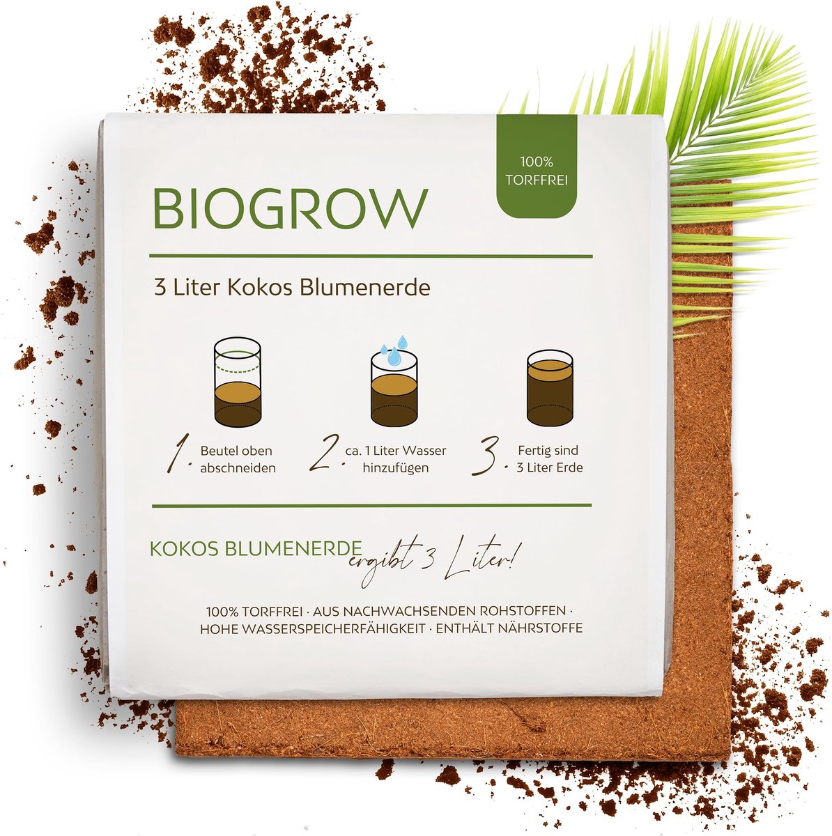 Elzusha- Kokosgrond Biologisch afbreekbaar - Turfvrij - Kweekgrond - 100% Kokosvezels - 3 Liter - Compact geperst in zwelzak