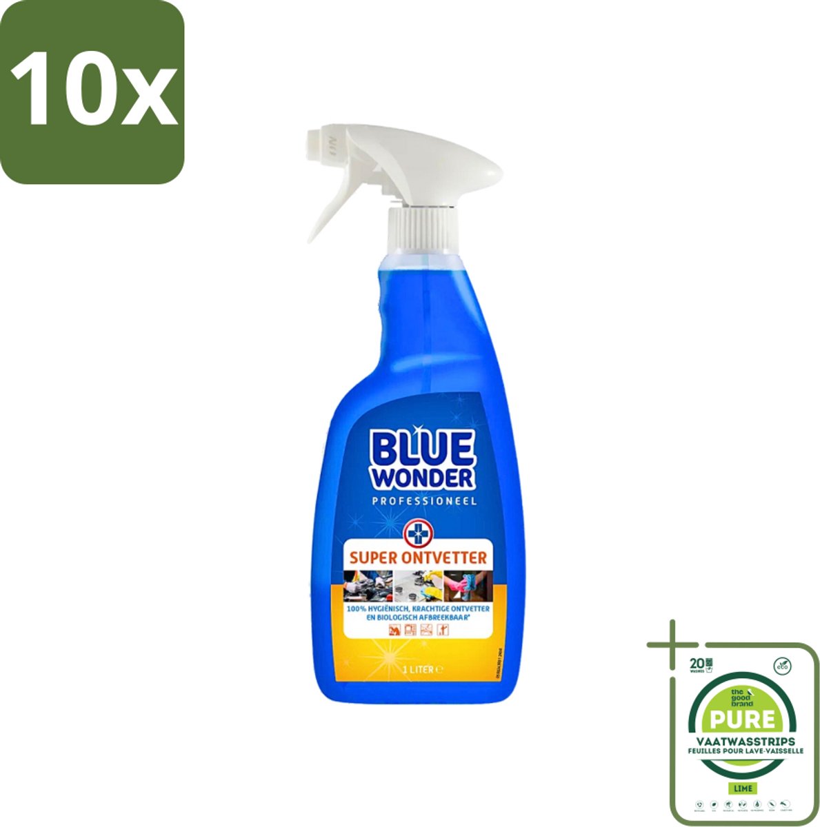 10 x Blue Wonder Professionele Superontvetter Spray 1 liter - Grootverpakking - Superontvetter - Ontvetter Spray - Keukenreiniger - Badkamerrreiniger - HG