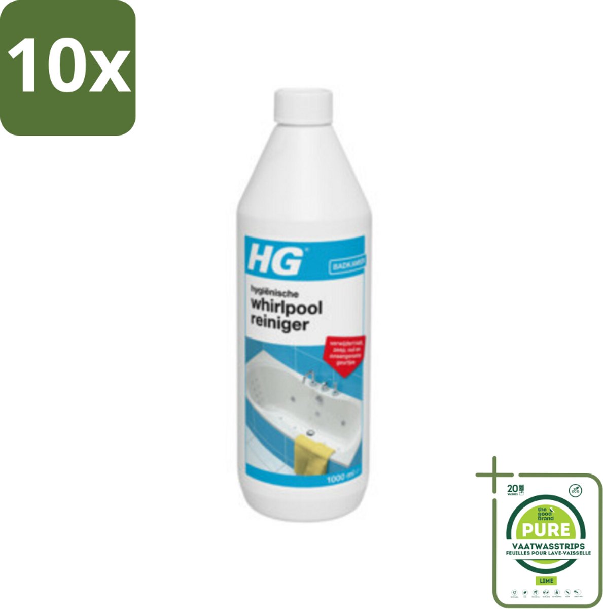 10 x HG Hygienische Whirlpool Reiniger 1 liter - Grootverpakking - Whirlpoolreiniger - Badreiniger - Kalkverwijderaar - Badkuur - Whirlpool Schoonmaken