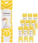 Verpakking met 10 rollen Brabantia PerfectFit 3L vuilniszakken, code A. Wit met gele chevronprint. 20 zakken per rol.