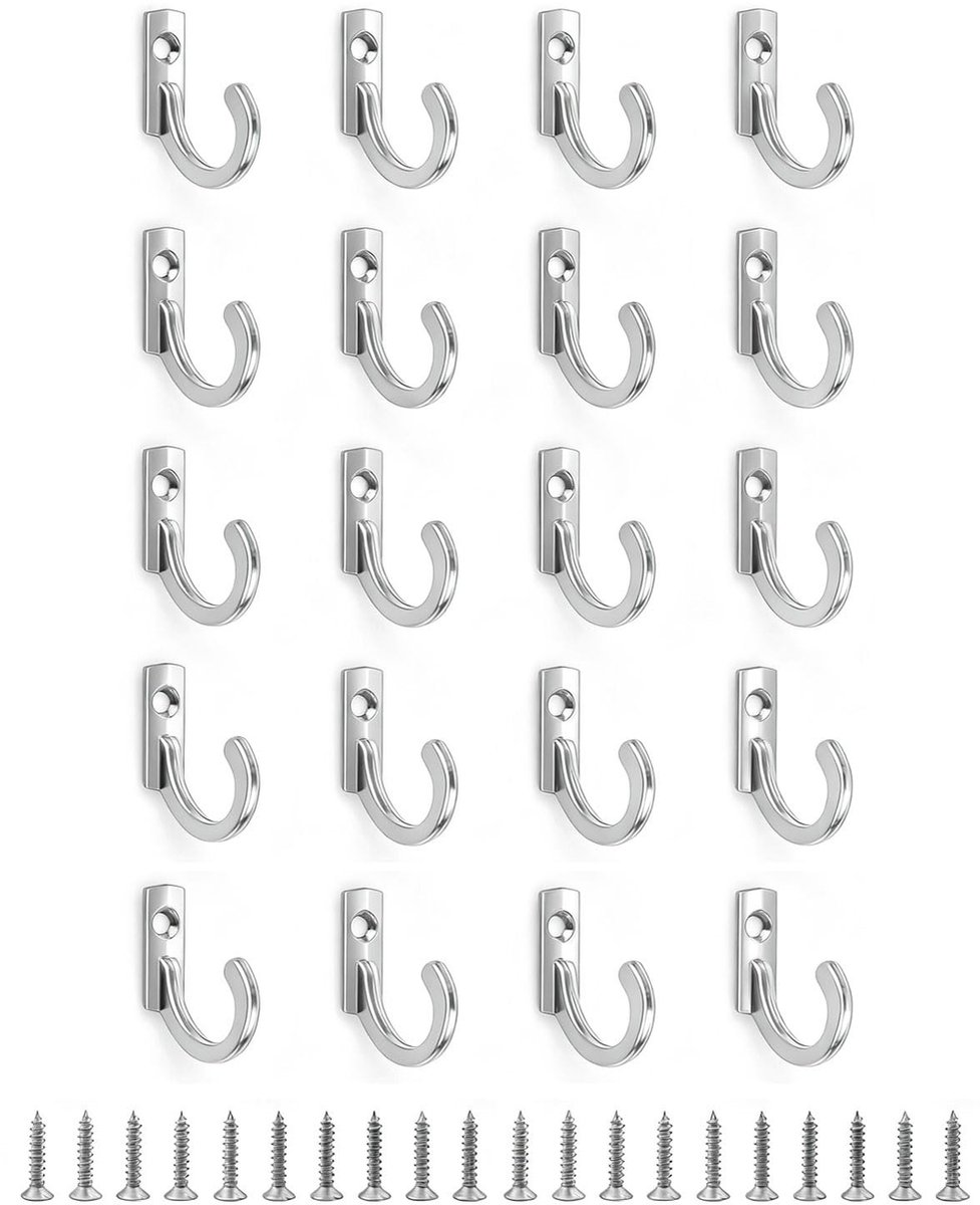 Elzusha - 20 Stuks Retro Dubbele Kledinghaken - Inclusief Schroeven voor Badkamer en Keuken