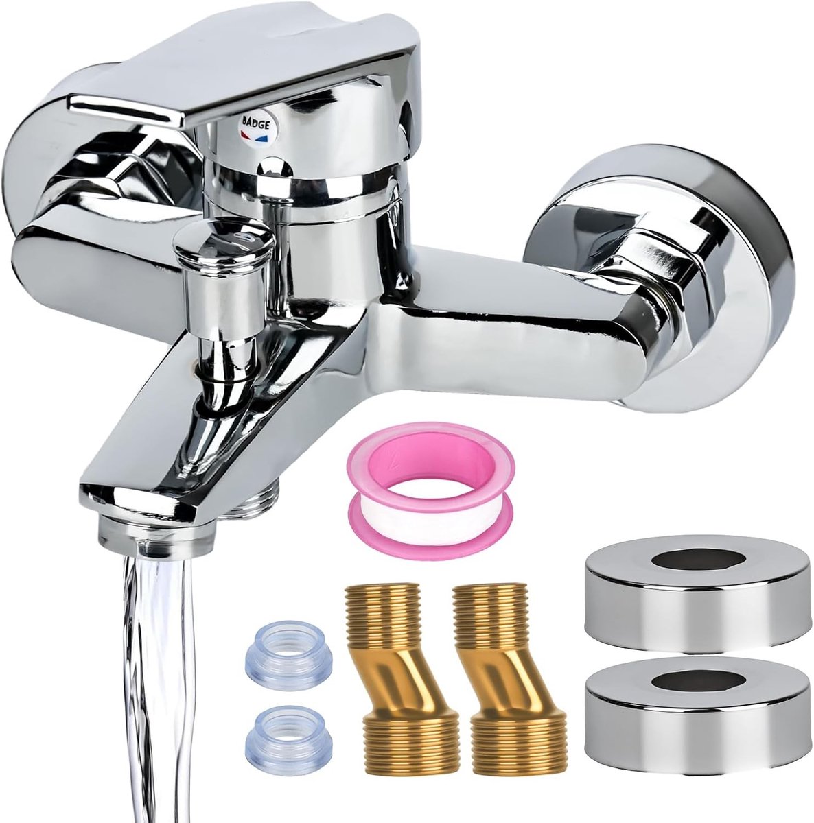 Wandmontage Douchemengkraan met Enkele Hendel voor Badkamer - Chroom, 1/2 Inch Aansluiting, Luxe Baduitrusting