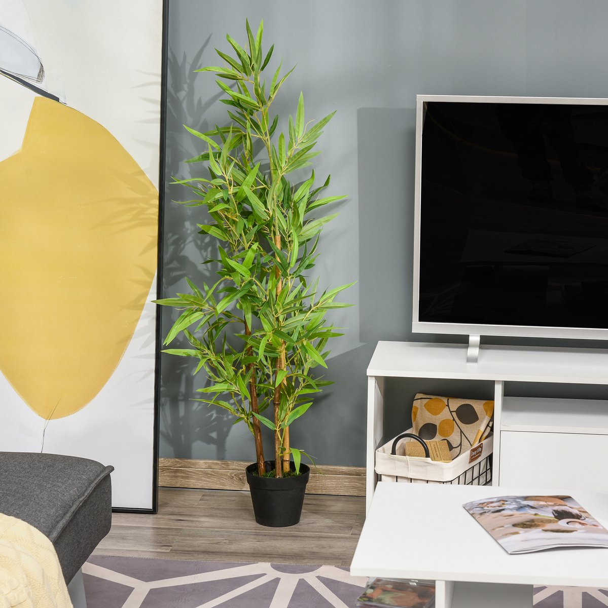 REDOM - Kunstbamboe kunstplant - Met bloempot - Voor binnen & buiten - Kunststof - 120 cm - Ø15,5 cm