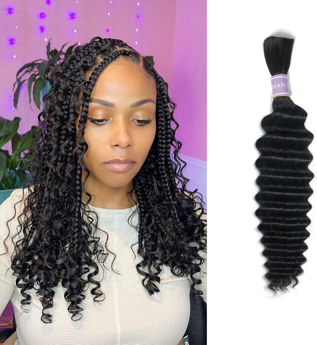 16 Inch Losse Extensions van Menselijk Haar - Diepe Golf Boho Micro Braid voor Vlechten - 100g Kwaliteit Haar