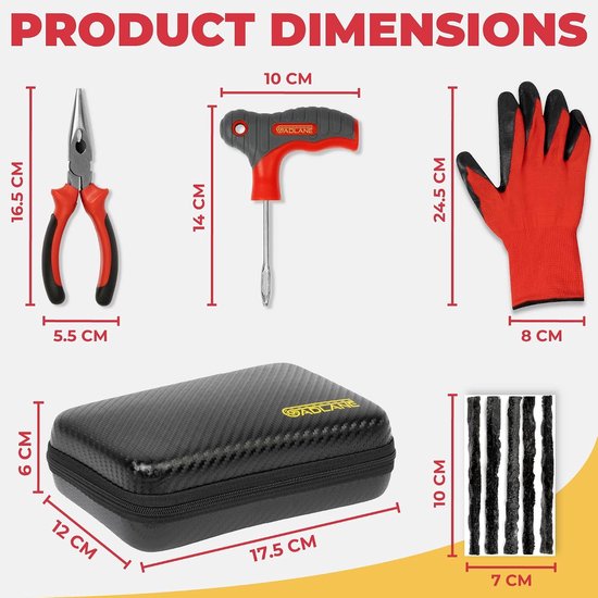 Tubeless Bandenreparatieset - Lekke banden repareren - Noodsituaties onderweg - Universeel toepasbaar - 7-delig - Zwart — afbeelding 2