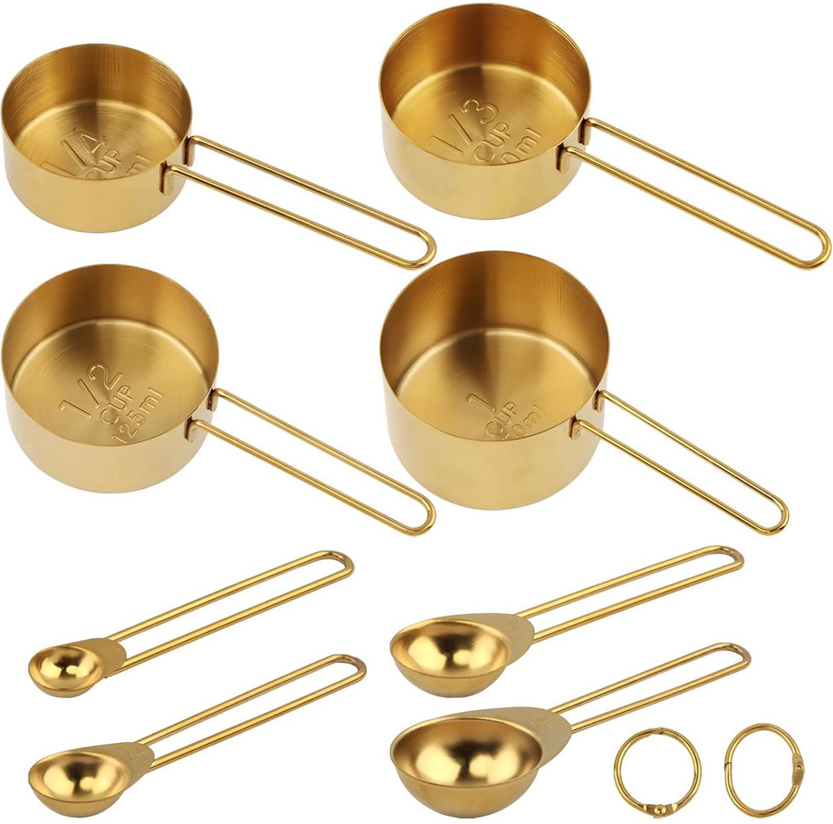 8 stuks maatbekers en maatschepjes set van food-grade roestvrij staal 304, nauwkeurig afmeten voor bakken en koken - met schenktuit en opbergclips, 1/4 kop tot 1 eetlepel