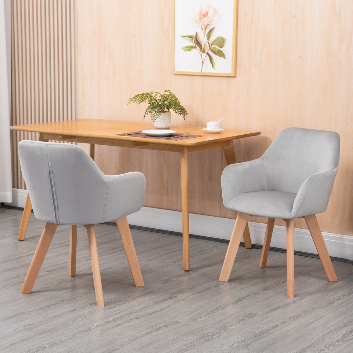 MIVRAY Eetkamerstoel - Set van 2 Met Armleuning En Rugleuning - Comfortabele Zitstoel Voor Eetkamer, Woonkamer Of Kantoor - Hout Grijs
