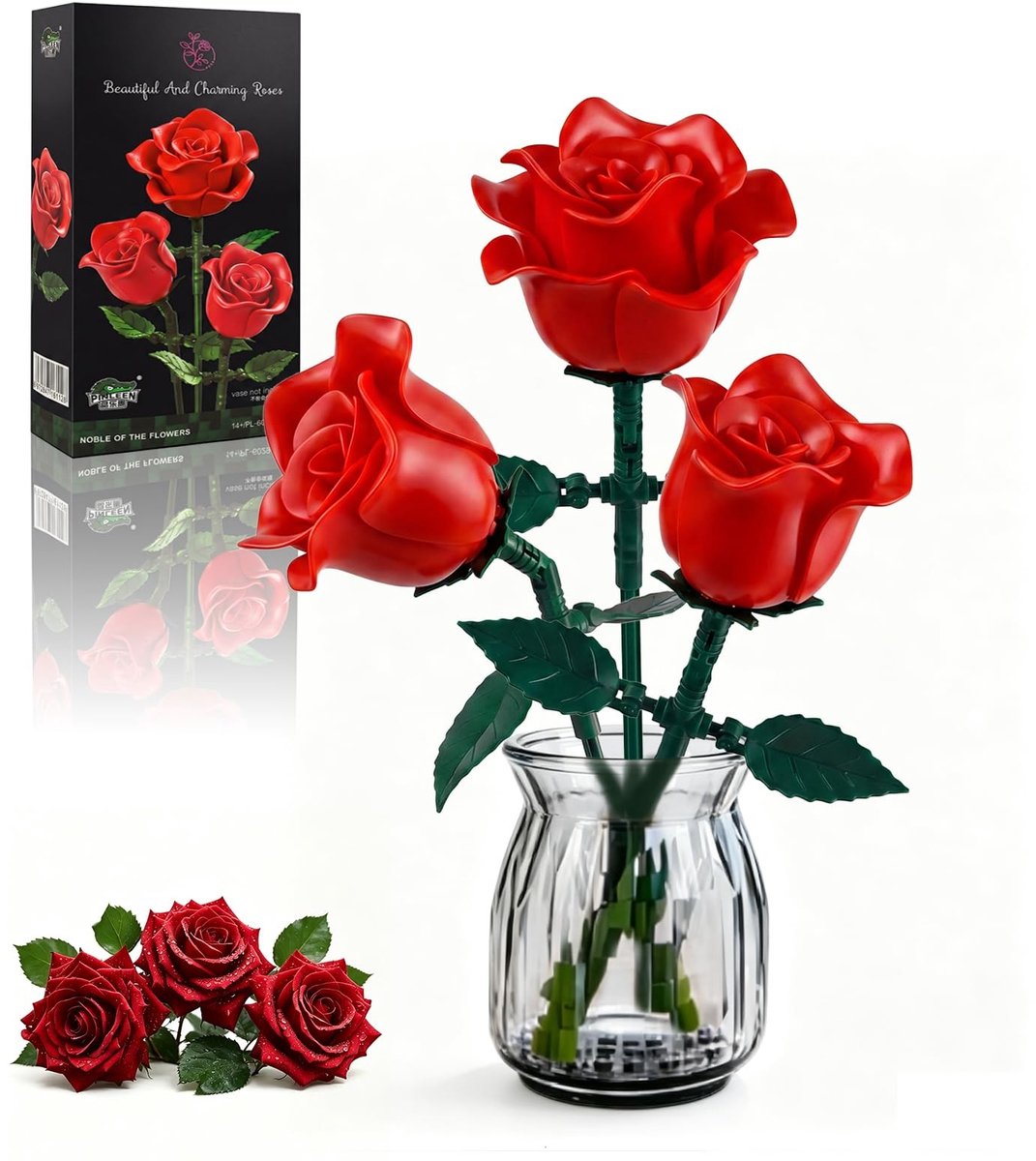 Elzusha - Kunstboeket met 3 Rode Rozen voor Decoratie