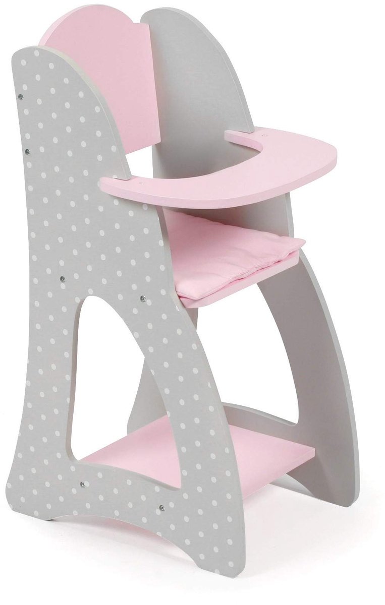 Elzusha - Poppenstoel voor poppen tot 46 cm - Houten uitvoering met grijze stippen