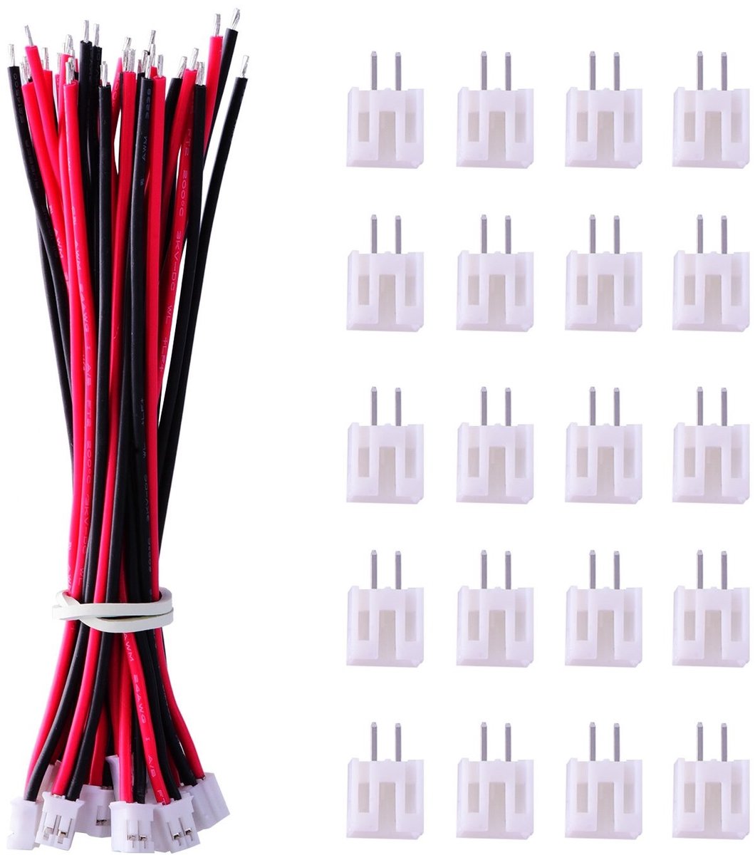 Elzusha - 20 Stuks Micro JST PH 2.0 Stekkers met 10cm Silicone Kabels