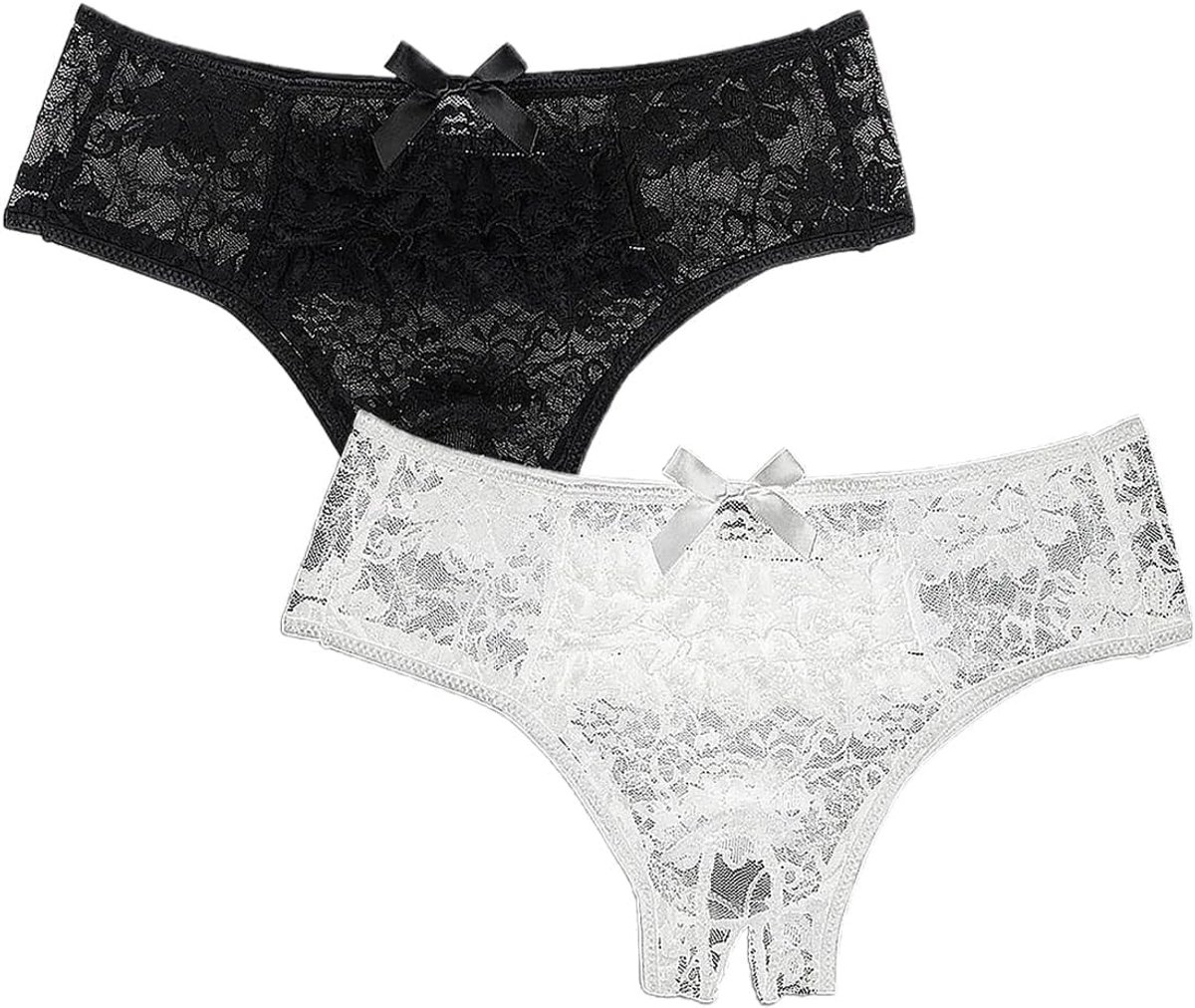 Lace thong met open teen, katoenen kruis en uitsnijding - Stijlvolle en comfortabele onderbroek voor dames