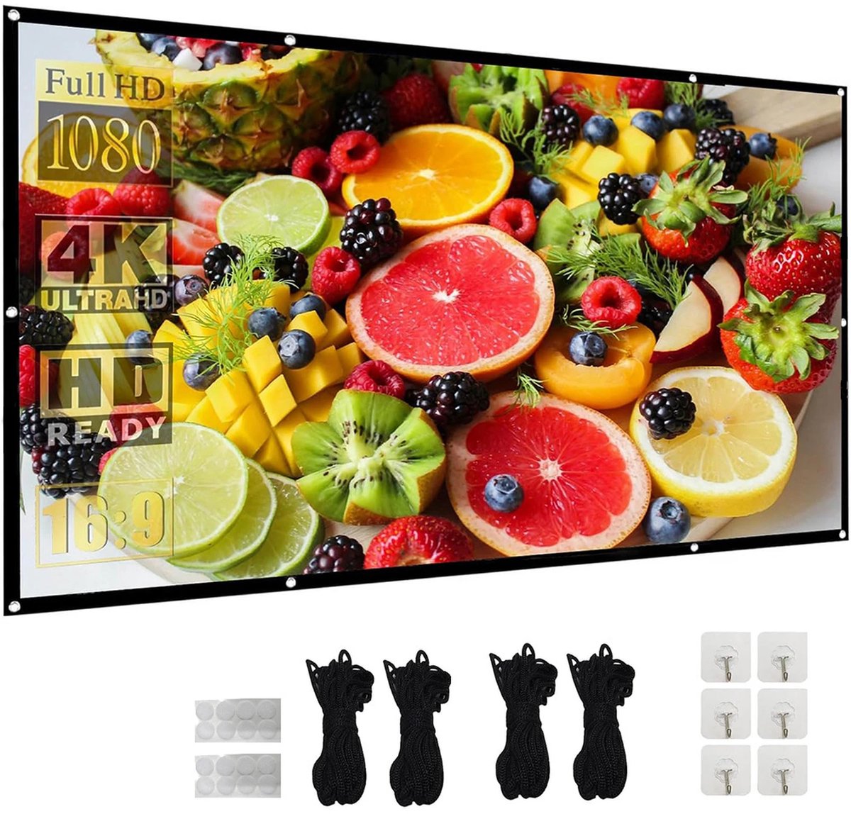 Projectiescherm 120 inch 16:9 – Opvouwbaar – 4K Ultra HD – Dubbelzijdig – 160° Kijkhoek – Voor Binnen en Buiten