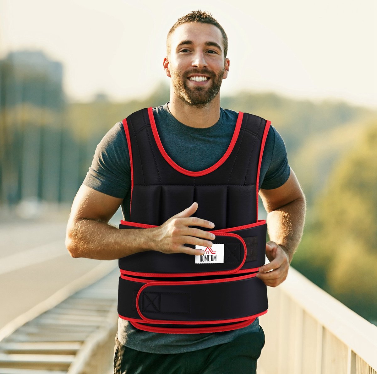 REDOM - Gewichtsvest - Verstelbare dubbele riemen - Uitneembare gewichten - Gevoerde pasvorm - Trainingsvest - Oxford stof - Zwart - 60 x 50 cm