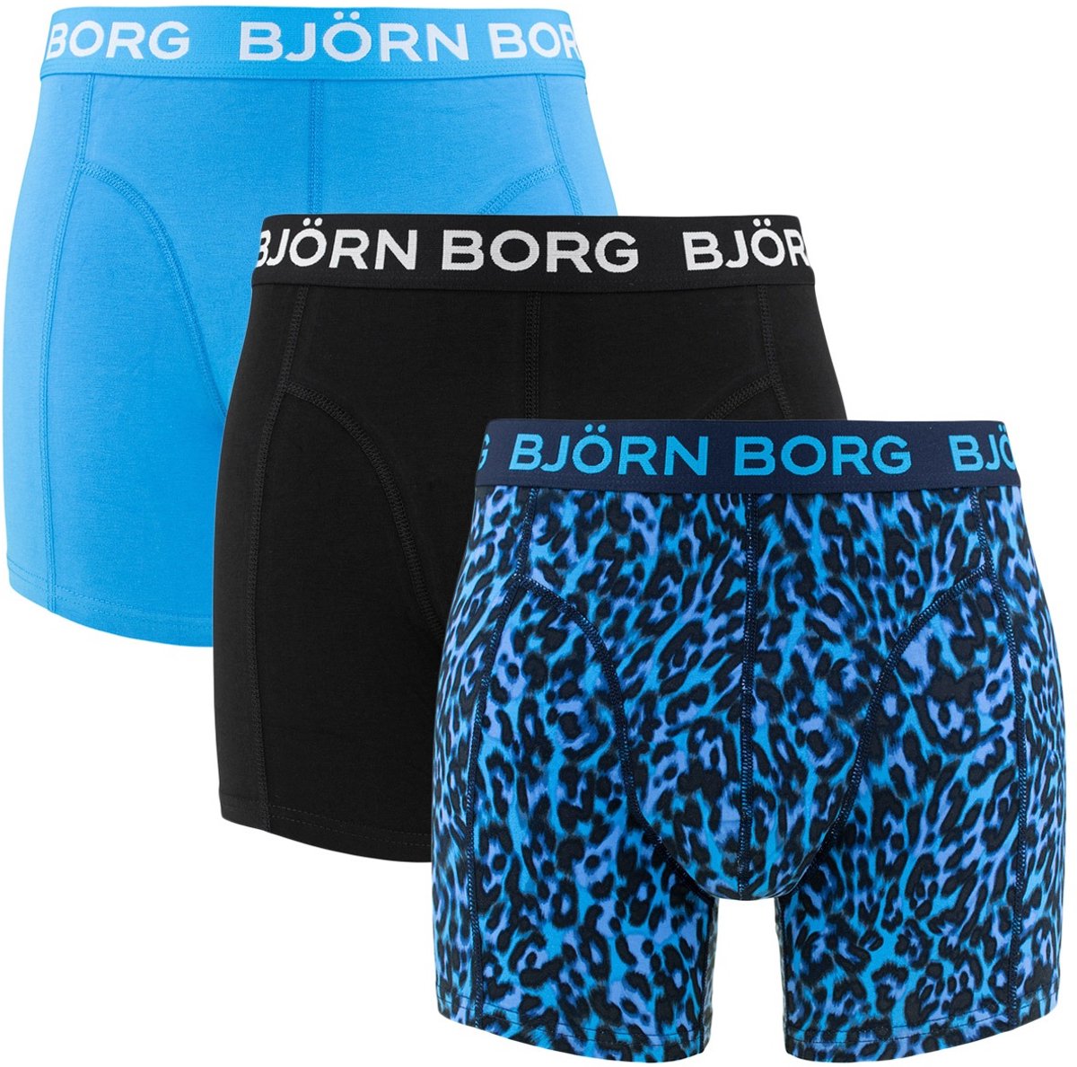 Björn Borg heren cotton stretch 3P boxers basic leopard print blauw & zwart