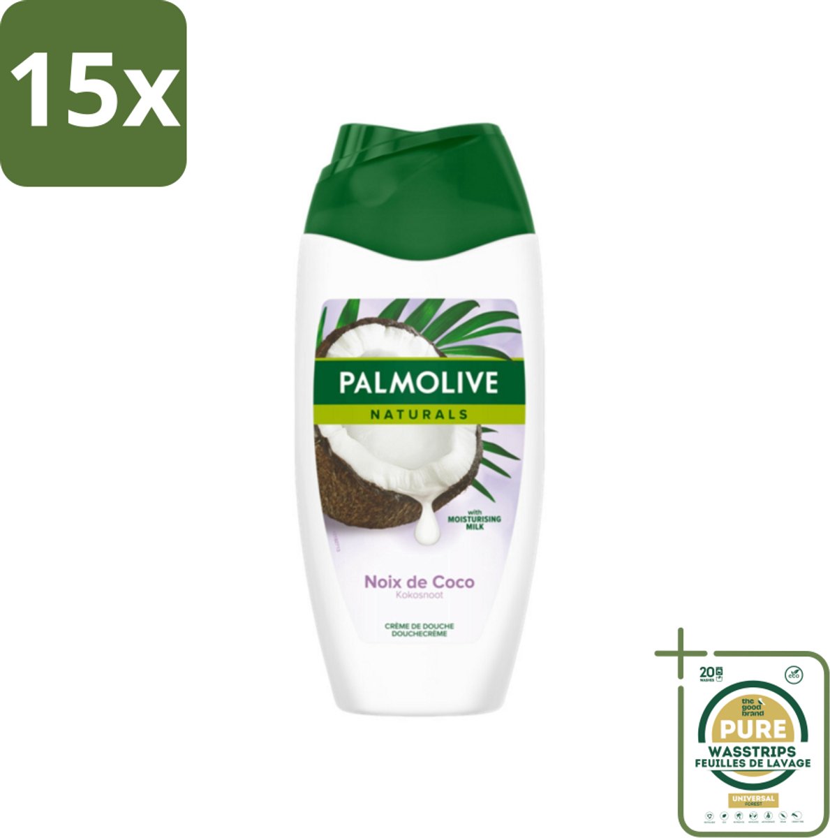 15 x Palmolive Naturals - Douchecrème - Kokosnoot - 250 ml - Grootverpakking - Douchegel Kokos - Douchecrème Kokos - Kokos Geur - Hydraterende Douchegel - Verzorgende Douchegel