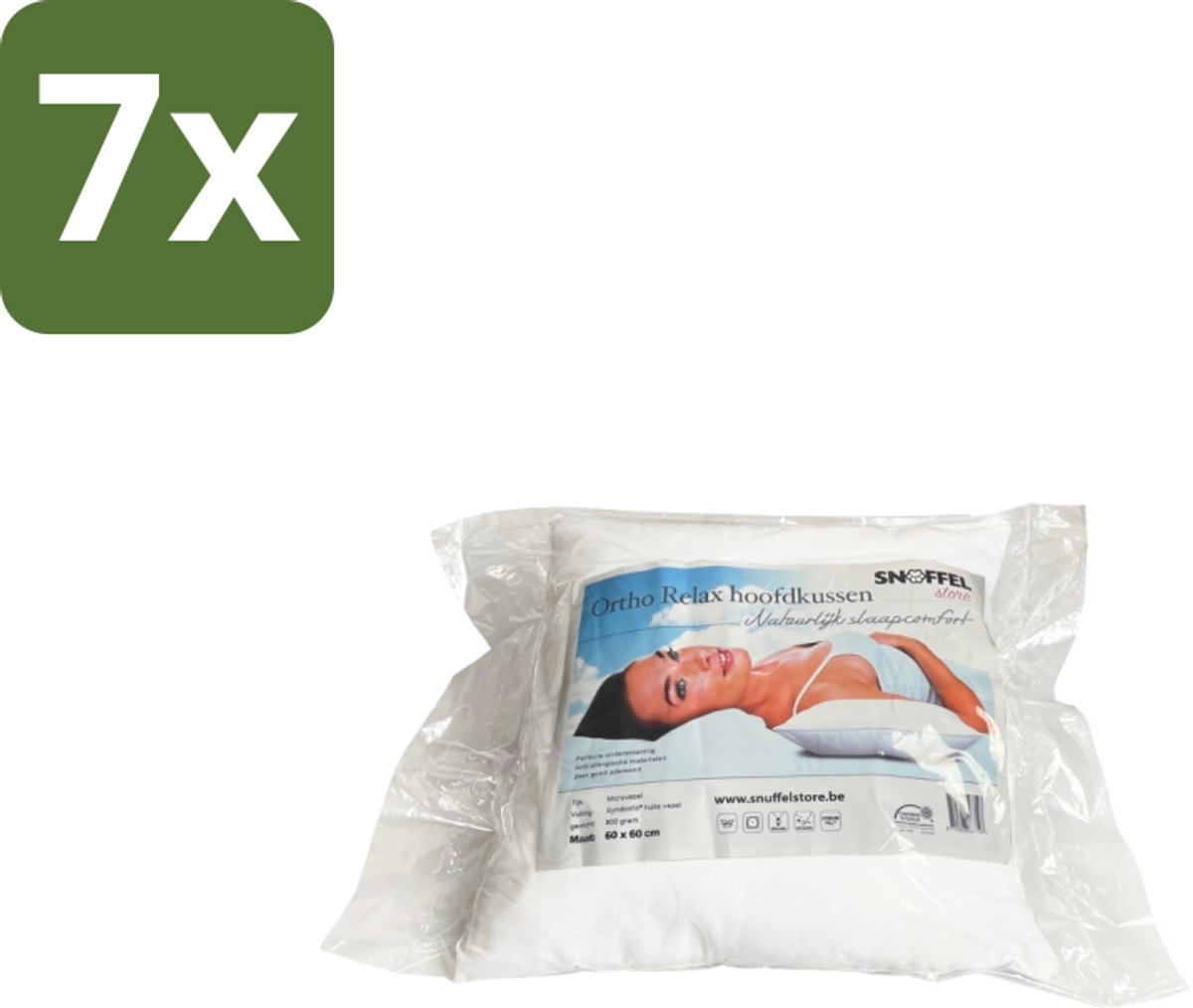 Ortho Relax 7 x Ortho Relax – Hoofdkussen – Luxe Hotelkwaliteit – Anti-Allergie 60 × 70 cm - Anti-snurk - Slaapcomfort - Nekondersteuning - Slaapomgeving - Hygiëne Wit